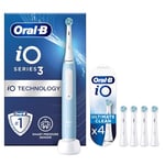 Oral-B iO3 Electric Toothbrushes Adults, Mothers Day Gifts For Her / Him, 4 Toothbrush Heads, 3 Modes With Teeth Whitening, 2 Pin UK Plug, Blue