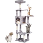 VEVOR Arbre à Chat, 154 cm, Tour d'escalade à Chats avec griffoir en sisal, Niche, hamac, perchoir supérieur, Plates-Formes de Saut, Balle Suspendue, pour activités d'intérieur des Chats, Gris Clair