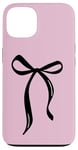 Coque pour iPhone 13 Nœud en ruban noir sur rose pâle pour filles minimalistes Coquette