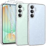 COPIKE Coque Pailletée pour Samsung Galaxy S24 FE 5G avec 2 Pièces Verre Trempé, Trasparente Mignon Étui en Silicone Brillant Bling pour Femmes et Fillese, Paillettes