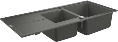 GROHE K400 - Quartz Composite Kitchen Sink with Drainer (Reversible Top Mount, Overflow and Automatic Waste Fitting, 1 Bowl 400x420x205 mm, 2 Bowl 295x295x205 mm), 116x50 cm, Granite Gray, 31643AT0