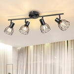 Dehobo Plafonnier Industriel Spots et Rails de Spots Noir, Rampe Spot avec Douille E14, Barre de Spot 40W sans Ampoules, Plafonnier 4 Spots LED Orientable pour Interieur Cuisine Chambre Salon