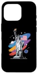 Coque pour iPhone 16 Pro Statue de la Liberté USA tenant une torche flamboyante avec des plantes