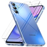 caslord Coque pour Samsung Galaxy A15 5G / A15 4G avec 2 Verre Trempé, Anti-Jaune Étui de Protection Antichoc Anti-Rayures, Transparente TPU Silicone Bumper Case pour Galaxy A15, Clear