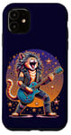 Coque pour iPhone 11 Drôle Chat Rockstar Guitare Joueur Cheveux Métal Glam Rock Band