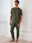 Chelsea Peers Crew Neck T-Shirt & Bottoms Pyjama Set, Khaki