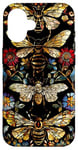 Coque pour iPhone 16 Beau motif abeilles et fleurs noires