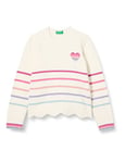 United Colors of Benetton Girl's JERSEY G/C M/L 127BH100E LONG SLEEVE CREW-NECK SWEATER, White colored stripes 921, 90