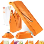 Coupe Légumes V3 (Set Professionnel) • Mandoline Multifonctionnelle pour Tranches, Juliennes, Dés • Mandoline Réglable en V • Lame en Acier Inoxydable • Set de Mandoline • Orange