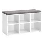 VASAGLE Banc à Chaussures, Meuble à Chaussures, Rangement, 6 Compartiments, 3 étagères réglables, Facile à Assembler, Peu encombrant, pour entrée, Chambre, Blanc LHS23WT