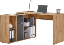 Bureau d'Angle Modulable Couleur Bois + Tiroirs Blanc Rangement Chambre