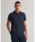 Gant Mens Slim Fit Short Sleeve Shield Logo Pique Polo - Blue Cotton - Size 2XL