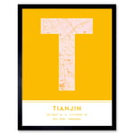 Tianjin China City Map Modern Typography Stylish Letter Framed Word Wall Art Print Poster for Home Décor