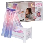 Baby Annabell, lit pour poupées Blanc, Baby Annabell Sweet Dreams Lit, lit pour poupées avec baldaquin, étoiles Lumineuses, Berceuse, Matelas, Couverture et Oreiller, 710302, Zapf Creation