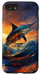 Coque pour iPhone SE (2020) / 7 / 8 Espadon/marlin sautant coucher de soleil océan vagues poissons de mer profonde