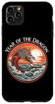 Coque pour iPhone 11 Pro Max Année du Dragon #17 Sea Dragon Coucher de Soleil Vagues Rétro