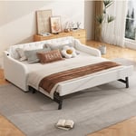 Lit gigogne 90/180x200cm, canapé lit extensible, méridienne avec port usb, sans matelas, beige