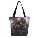 World Warcraft Ladies Reusable Big Capacity Canvas Foldable Shoulder Bag Shopping Bag with Zipper Handbag Grocery Storage Tote Tablet Bag