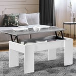 Table basse plateau relevable rectangulaire tara bois blanc et effet béton - Multicolore