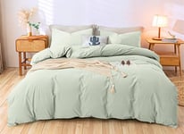 Menkala Housse de Couette 240 x 260 Parure de Lit Adulte 2 Personnes Sommier en Microfibre Vert Sauge Linge de lit Semblable au Coton au Toucher avec 2 Taies d'oreiller 65x65 et Fermeture Éclair