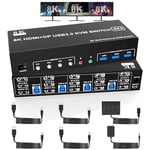 8K@60Hz 2 Displayport +HDMI USB3.0 KVM Switch 3 Moniteurs 4 Computers, 2 DP 1.4 +HDMI 2.1 Triple Monitor KVM Switch avec Audio Microphone +3 Ports USB3.0, Triple Monitor Keyboard Mouse Switcher