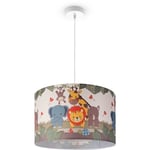 Paco Home - Suspension Chambre Enfant Plafonnier Abat-Jour Tissu Rond Jungle Lampe à suspension - Blanc, Design 1 (Ø45,5 cm)