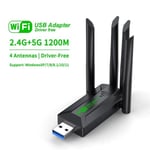 1200Mbps WiFi USB-sovitin Dual Band 2.4G+5Ghz Wi-Fi Dongle 4 Antenni 802.11AC USB3.0 Nopea langaton korttivastaanotin PC/kannettava