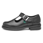 Kickers Lach Girls Black Leather T-Bar Shoe - Size 6 UK - Black