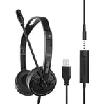 HAL USB Headset with Microphone with 3.5mm Jack for PC, Laptop Headphone with Noise Cancelling Mic & Audio Controls for Skype, Most Smartphones, Call Center Office, Clear Chat, Ultra Comfort - Black