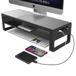 Vaydeer 2 Tier Monitor Stand with 4 USB 3.0 Ports, Metal Computer Stand Riser for Desk, Aluminum PC Screen Stand for Office, Laptop, Computer, iMac, Printer up to 32 Inches - Large, Black