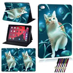 (iPad 7th 8th Gen10.white cat)Tablet-kotelo Apple IPadille 5th Gen/7th Gen/8th Gen/Air 2/3/IPad 2/3/4/iPad Pro/1st Gen/2nd Gen/IPad Mini 1/2/ 3/4/5 Cover+ Pen -tietokoneen kannet ja kuoret