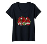 Womens Cute Valentines Day Gnome Decor For Women With Red Roses V-Neck T-Shirt