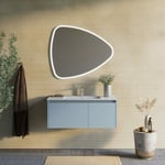 Armoire De Toilette Murale Avec Lavabo De 100 Cm Bleu Mat, Miroir à Led Monaco