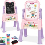 Children Double Sided Folding Magnetic Drawing Board Easel Colour Chalk Pink