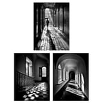 Artery8 Set of 3 Shadows and Light Black and White Photographs Geometric Patterns Atmospheric Corridors Unframed Wall Art Living Room Poster Prints Pack