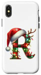 Coque pour iPhone X/XS Red Christmas Plaid Initial R Monogrammed Santa Hat Letter R