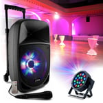 Enceinte Nomade sur batterie Karaoke 300W Bluetooth PARTY-8LED - Micro - Tuner - Projecteur PAR LED RGB DMX PARTY-PAR181