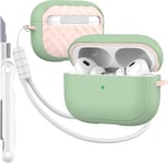 Coque pour AirPods Pro (2023/2022/2019, 2ème/1ère gén), Compatible avec Les Airpods Pro 2ème gén (câble USB-C/Lightning), Couleur Macaron Jeune avec kit de Nettoyage,Vert/Rose