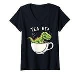 Womens Tea Rex T-Rex Tea Lover Dinosaur Pun V-Neck T-Shirt