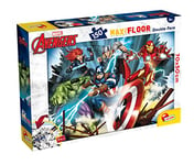 Liscianigiochi - MARVEL AVENGERS -Puzzle Maxifloor -150 pièces - Puzzle Géant Pour Enfants dès 6 Ans - 70x50cm -Double Face - Verso A Colorier - Jeu Educatif - Développe Créativité -Fabriqué en Italie