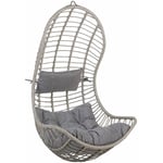 Fauteuil Suspendu Design en Résine Tressée Grise avec Coussin Assorti Idéal pour Salon ou Terrasse au Style Boho et Moderne Beliani