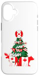 Coque pour iPhone 16 Plus Pull de Noël moche avec drapeau canadien et arbre de Noël