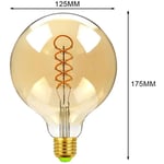 Lot de1 ampoules LED E27 forme vintage à filament G125 intensité variable - 4W (équivalent 40 W) - Blanc chaud 300lm - 2300K [Classe énergétique G]