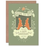 Wee Blue Coo ANNIVERSARY HAPPY RABBITS GREEN NEW ART GREETINGS GIFT CARD