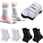 cheap4uk 4 Pairs Neuropathy Socks Compression Socks for Women & Men Plantar Fasciitis Socks Ankle Support Brace for Sprained Ankle Breathable Anti-Slip Soothe Socks for Pain Relief(White+Black,8-11)