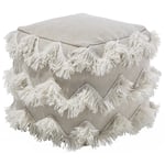 Pouf Cubique 45 x 45 cm en Laine et en Coton Beige Rembourré en Billes de Polys