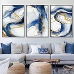 Gold Abstract Pictures Modern Blue Wall Art Abstract Gold Foil Artwork Gold Foil Abstract Canvas Painting Blue and White Artwork Navy Blue and Gold Marble Wall Art for Living Room16x24inx3 No Frame