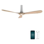 Cecotec Ventilateur de plafond télécommande et Wifi EnergySilence Aero 5500 Blanc Aqua Connecté, 40 W, Diamètre 52", 3 Lames, Protection IP44, Mode hiver-été, Minuterie, Bois