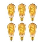 Amazon Basics Lot de 6 ampoules LED E27, vintage, verre ambré rétro de style antique, ST64, 4 W (équivalent à 25 W), lumière ultra chaude 1800 K pour la décoration