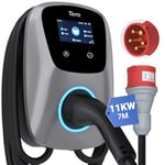 Tera Chargeur Voiture Électrique Triphasé Type 2: Borne de Recharge Véhicule Électrique 22kw 32A 400V Prise CEE Puissance Courant Réglable CE Certifié 7M Câble de Charge Compatible avec EV PHEV W01